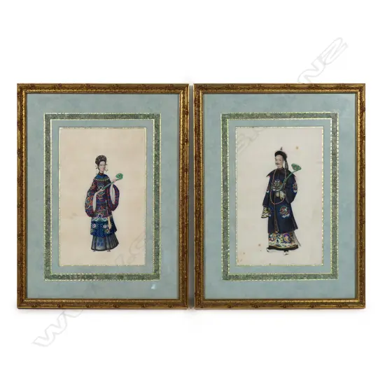 A pair of hand painted Chinese paintings on pith paper,