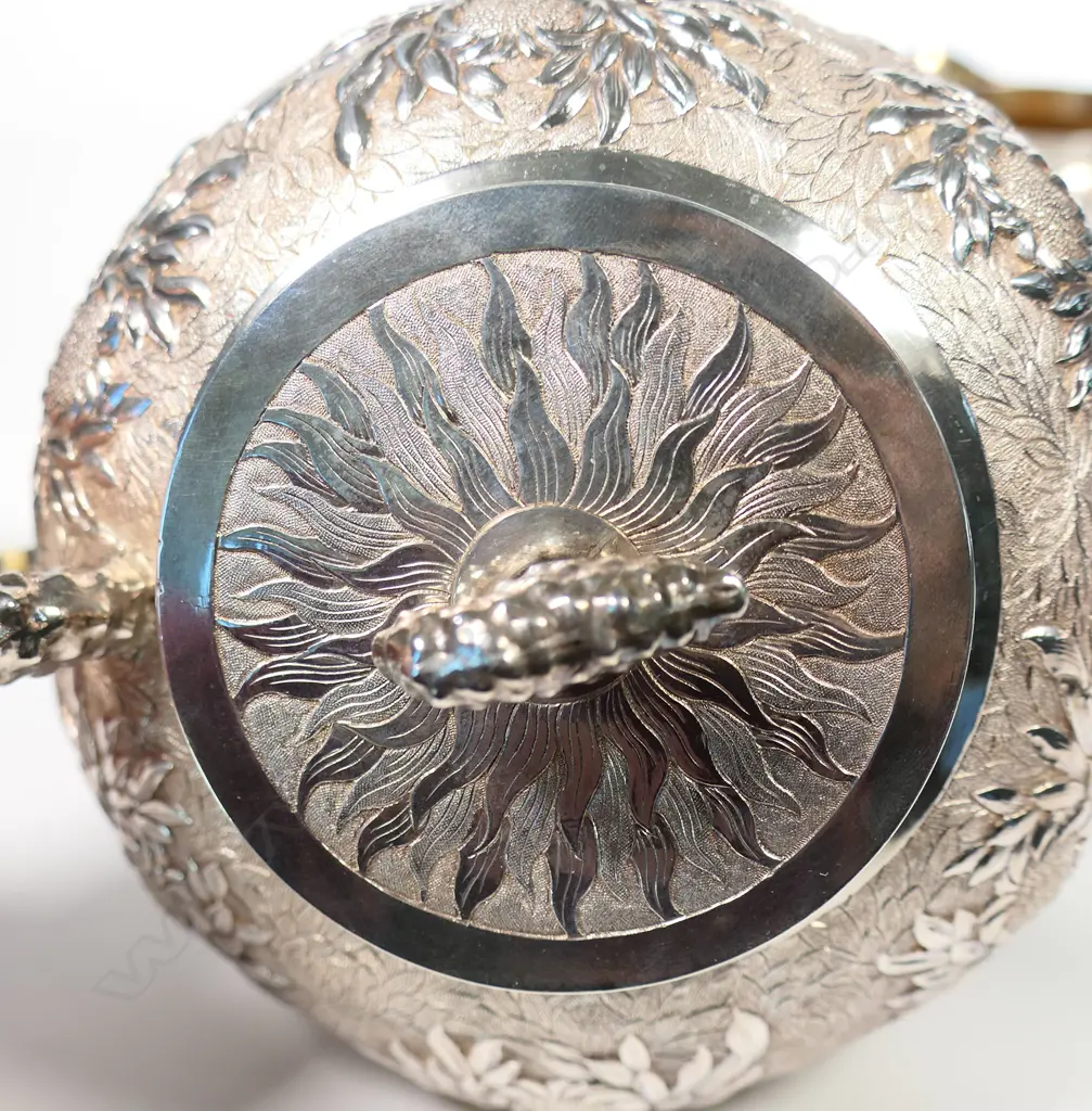 A Wang Hing c.1900 Chinese silver three-piece tea service, Image 1++