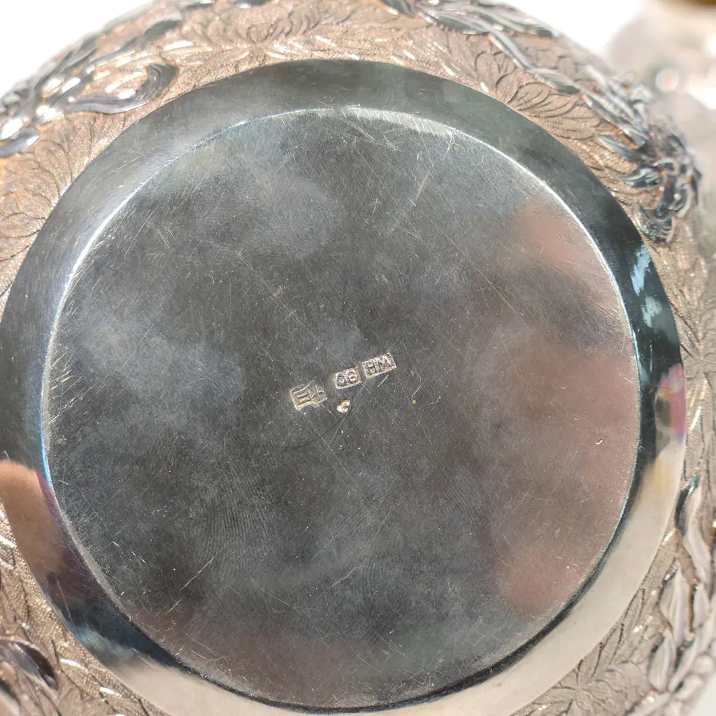 A Wang Hing c.1900 Chinese silver three-piece tea service, Image 1++