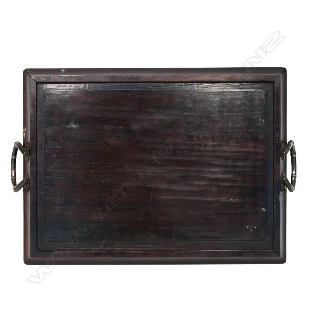 A quality c.1900 Chinese rosewood and silver mounted tray, Image 1++