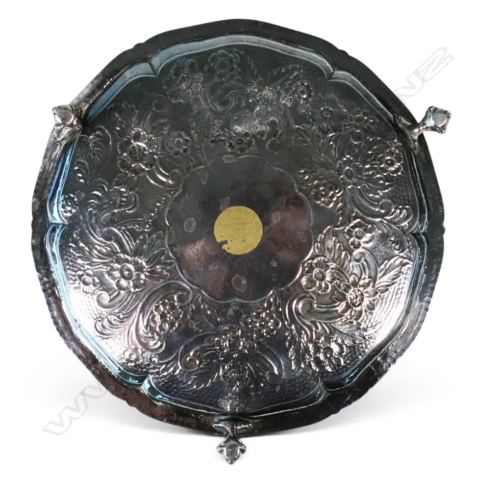 A George III silver floral and scroll embossed salver, Image 1++