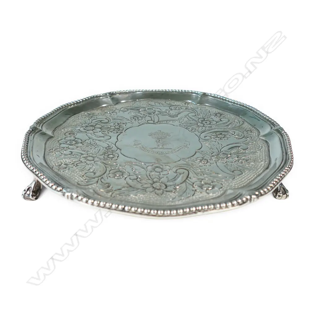 A George III silver floral and scroll embossed salver, Image 1++