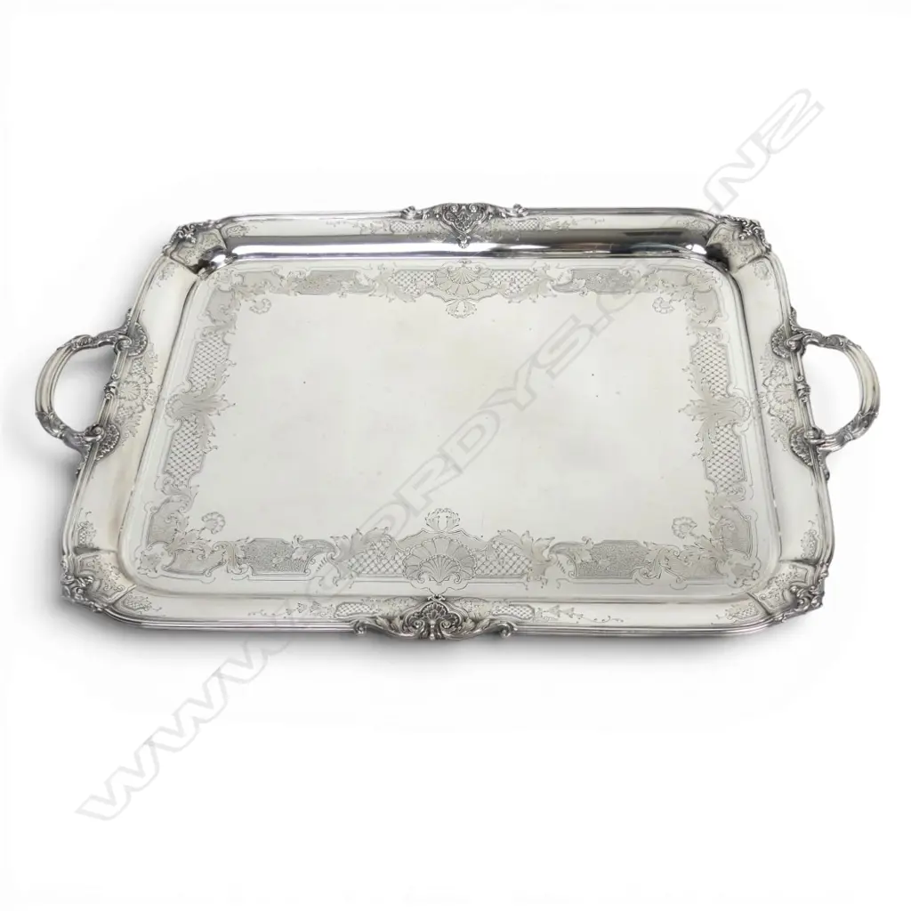 An impressive silver six-piece tea set on tray, Image 1++