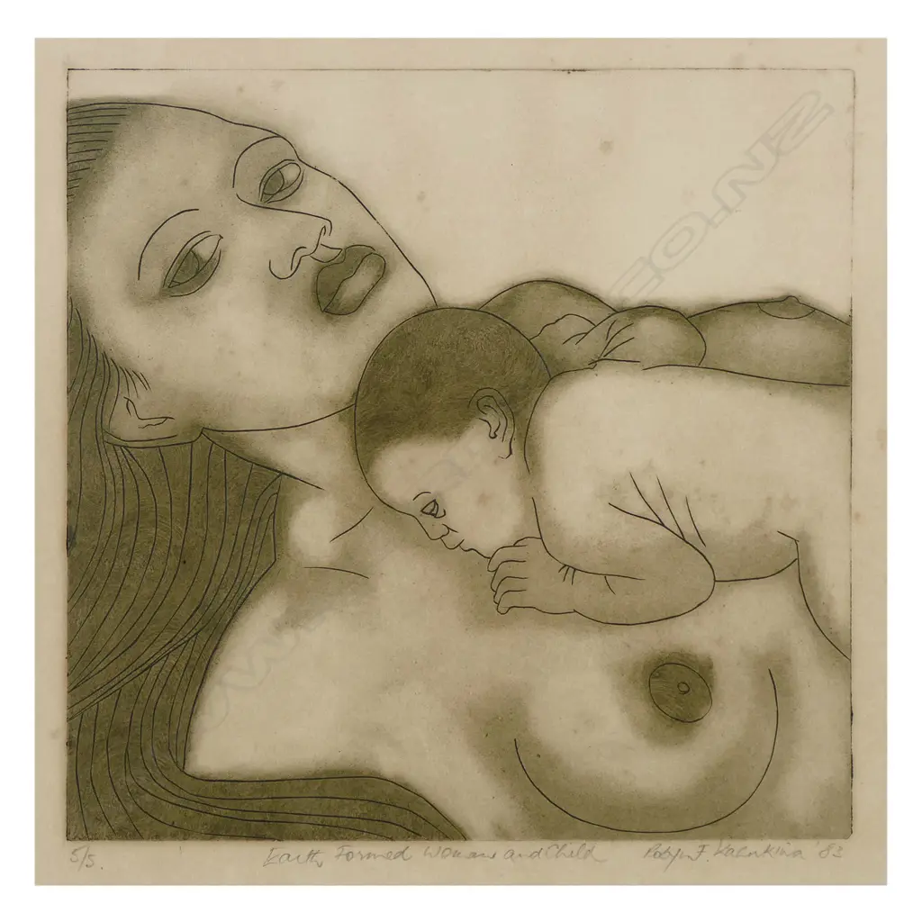 Robyn Kahukiwa (NZ 1938-2025) 'Earth Formed Mother and Child', 1983 Image 1++