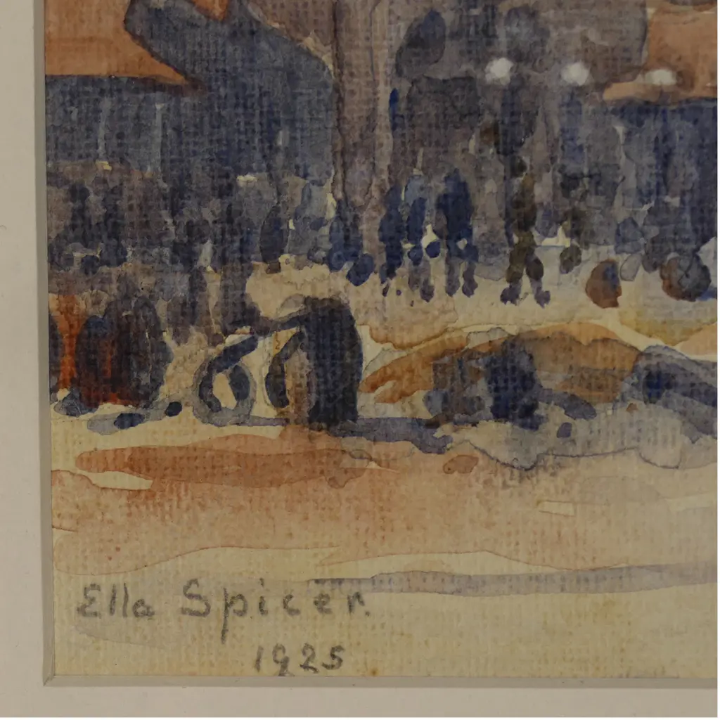 Ella Spicer (NZ 1876-1956) Ferry buildings and Quay Street Auckland, Image 1++
