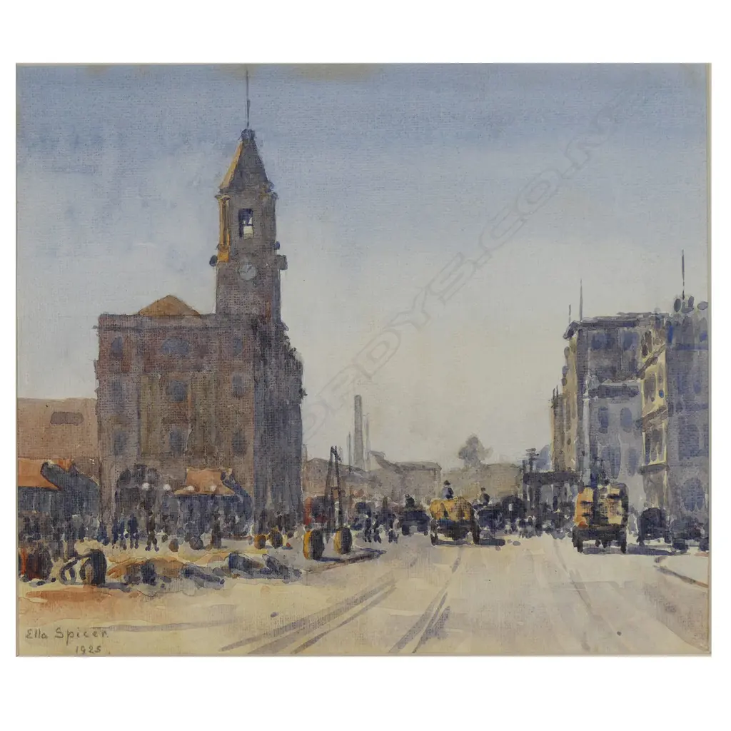 Ella Spicer (NZ 1876-1956) Ferry buildings and Quay Street Auckland, Image 1++