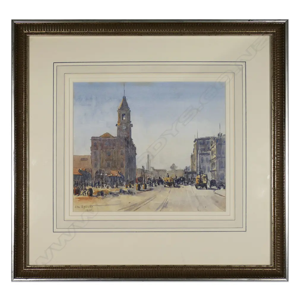 Ella Spicer (NZ 1876-1956) Ferry buildings and Quay Street Auckland, Image 1++