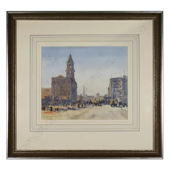 Ella Spicer (NZ 1876-1956) Ferry buildings and Quay Street Auckland,