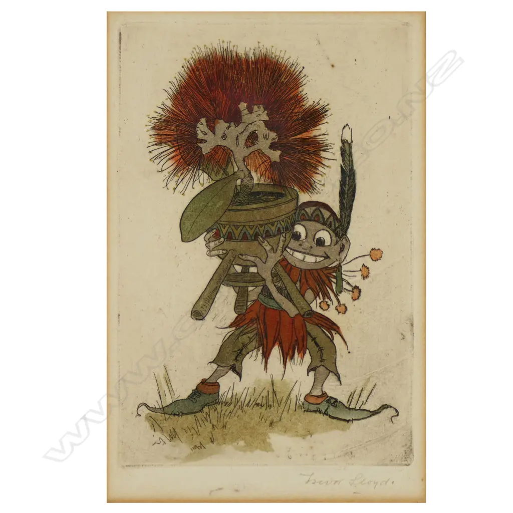 Trevor Lloyd (NZ 1863-1937) Untitled (Māori figure carrying a potted pohutukawa) Image 1++