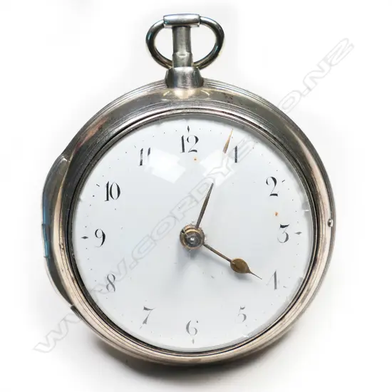 A George III Samuel Holmes silver pair cased verge pocket watch,