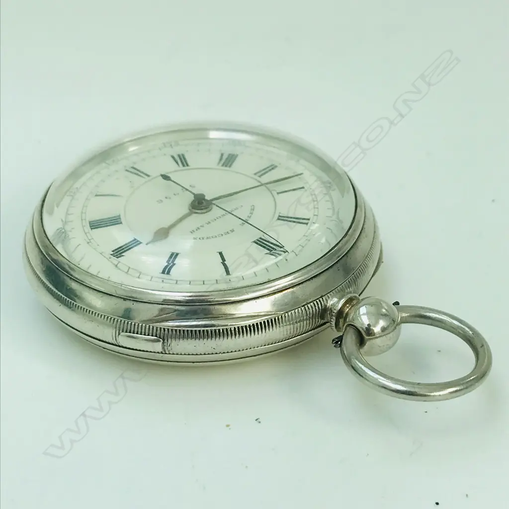 A good Victorian silver open face centre seconds chronograph pocket watch by C.H. Moody of Crewe, Image 1++