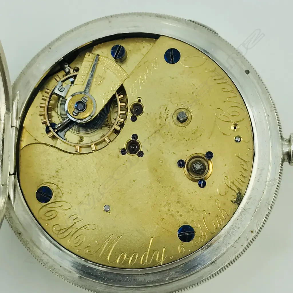 A good Victorian silver open face centre seconds chronograph pocket watch by C.H. Moody of Crewe, Image 1++