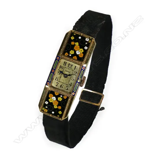 An Art Deco French 'Peak' 18ct yellow gold and enamelled ladies wristwatch,