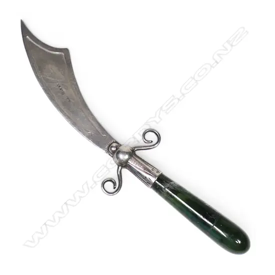 An early 20thC pounamu and silver bookmark,