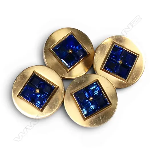 A pair of early 20thC Cartier Paris 18ct gold and princess cut sapphire cufflinks,