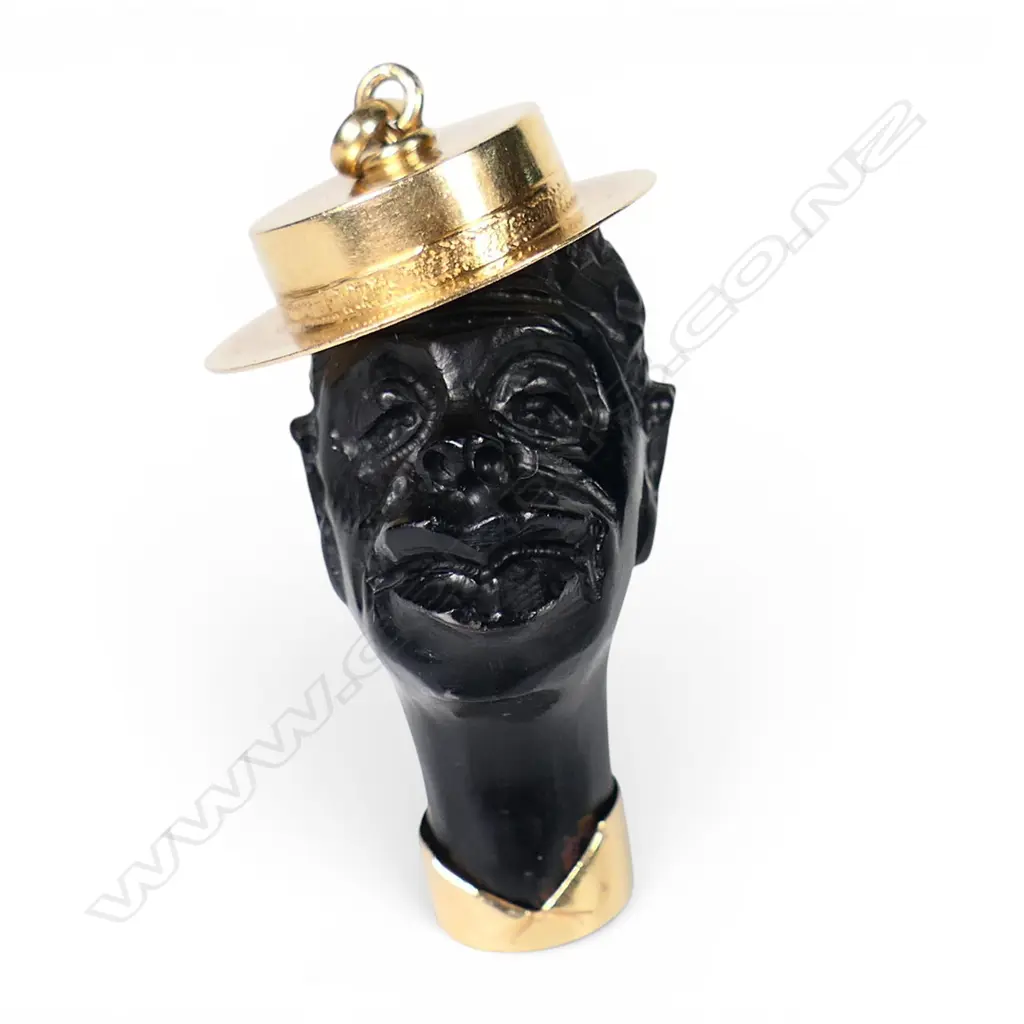 A 9ct gold and jet or ebony carved male head, Image 1++