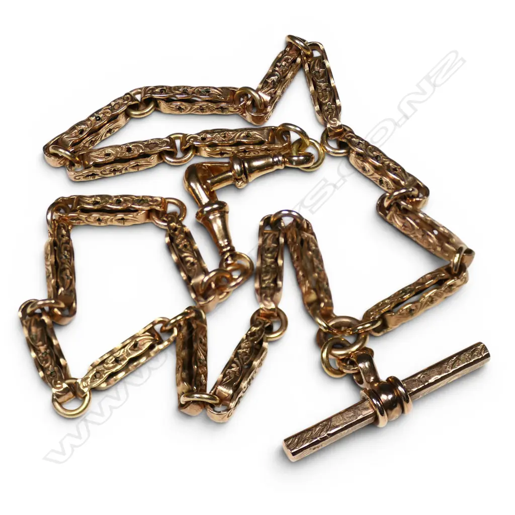 A 9ct rose gold fancy link Albert chain, Image 1++