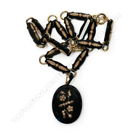 A Victorian 15ct gold and onyx necklace and locket,