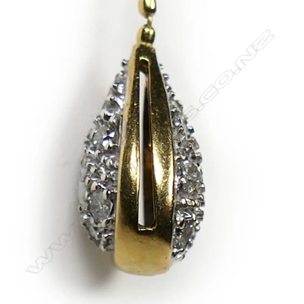 A pair of 18ct gold and diamond drop earrings, Image 1++