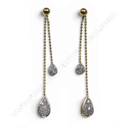 A pair of 18ct gold and diamond drop earrings,