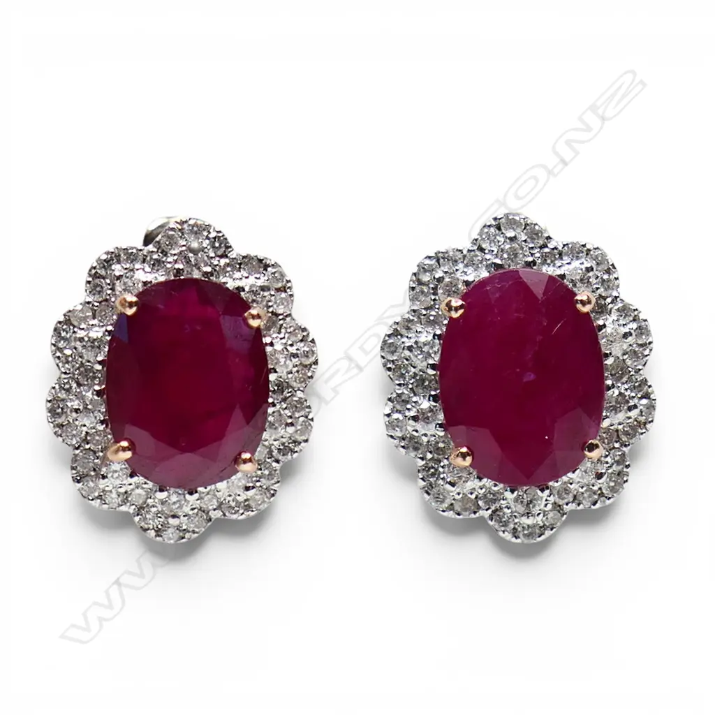 A pair of 14ct rose gold ruby and diamond earrings, Image 1++