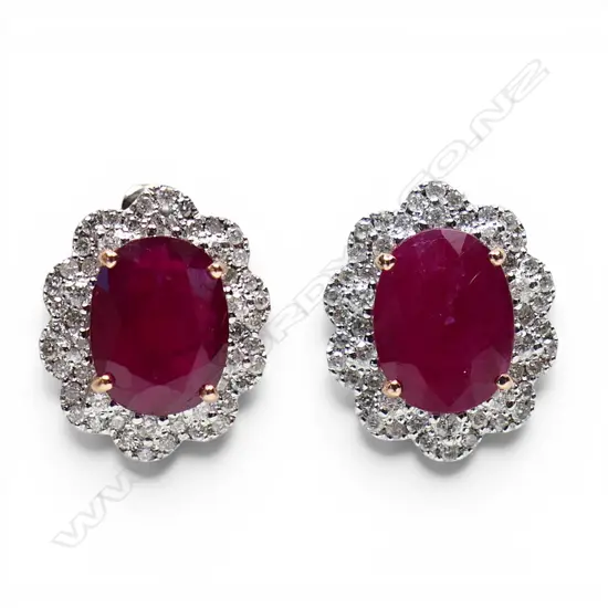 A pair of 14ct rose gold ruby and diamond earrings,