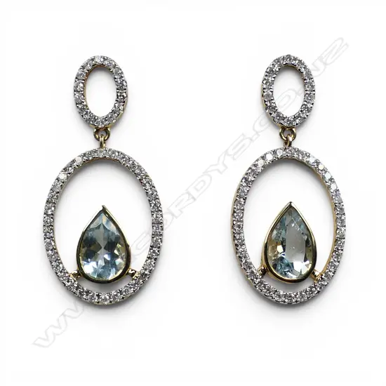 A pair of 14ct gold aquamarine and diamond drop earrings,