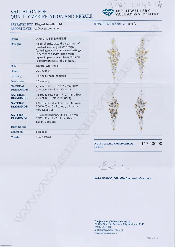 A pair of white and yellow gold diamond earrings, Image 1++