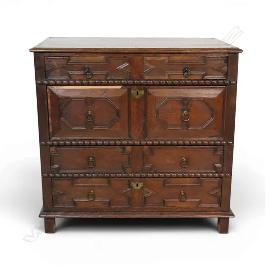 A Georgian oak Jacobean-style chest of drawers,
