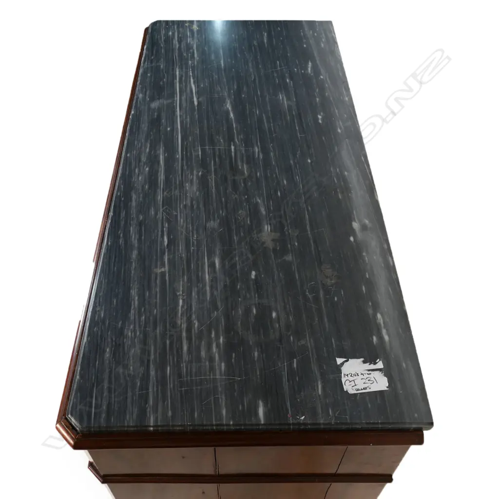 An early 20thC Louis Phillipe style French mahogany grey marble topped commode, Image 1++
