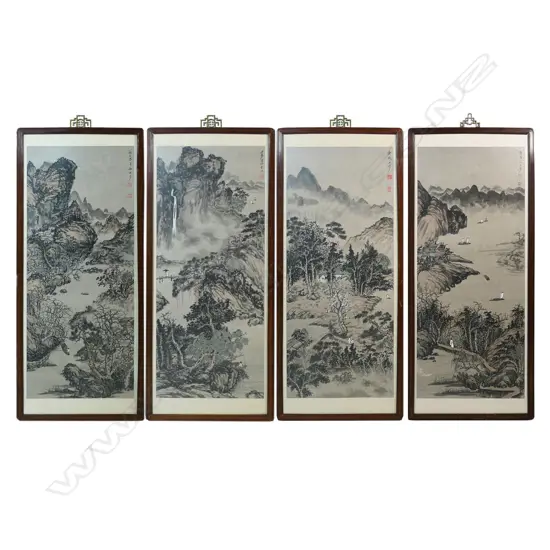 A set of four Chinese painted panels,