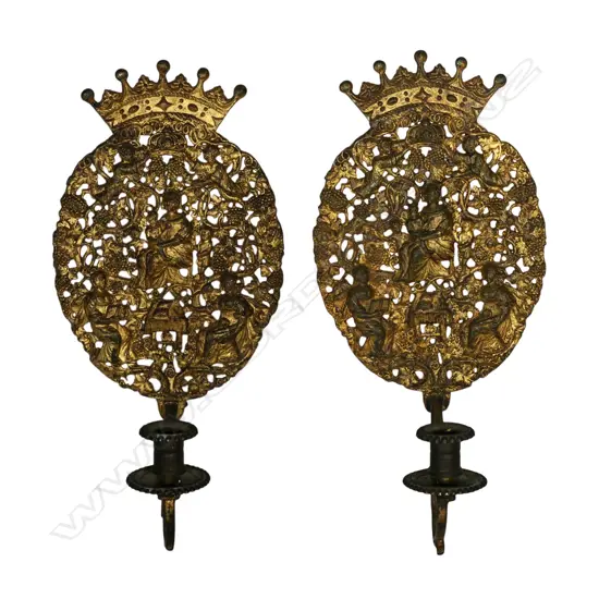 A pair of gilded bronze 18thC candle sconces,