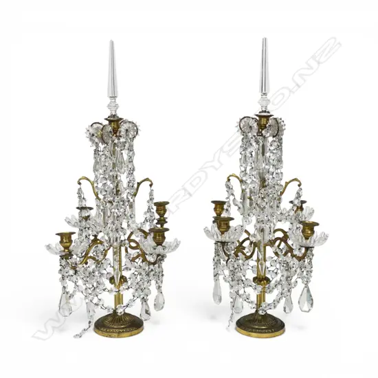 A pair of early 1900s crystal girandole candelabra,