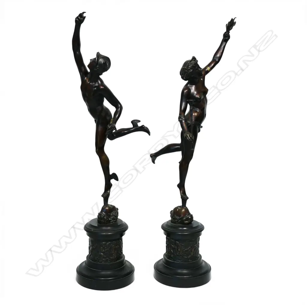 A pair of Victorian spelter figures of the Roman deities - Mercury and Fortuna, Image 1++