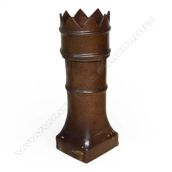 A 19thC tall salt glazed crown top chimney pot, on a tapered square base. H.830mm.