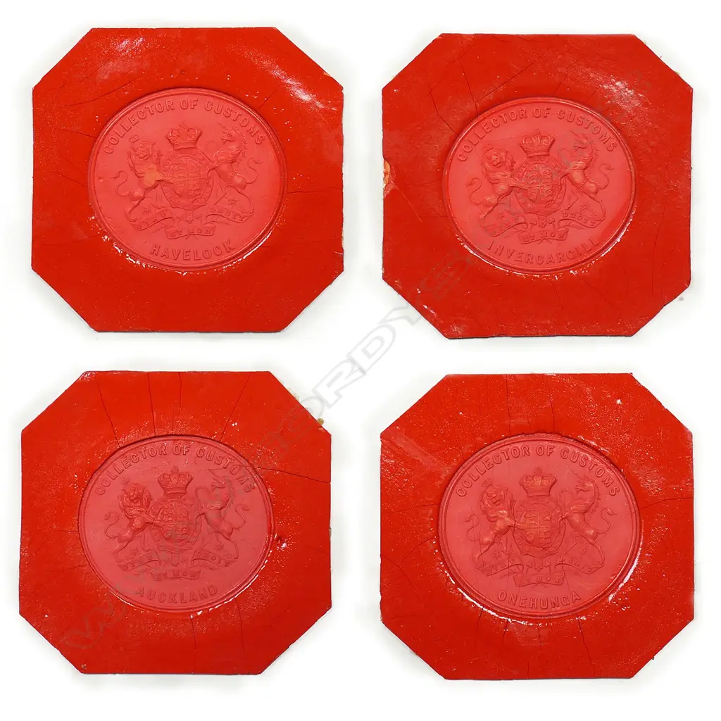 A rare collection of twenty-two 19thC New Zealand historical 'collector of customs' proof impression sealing wax seals, Image 1++