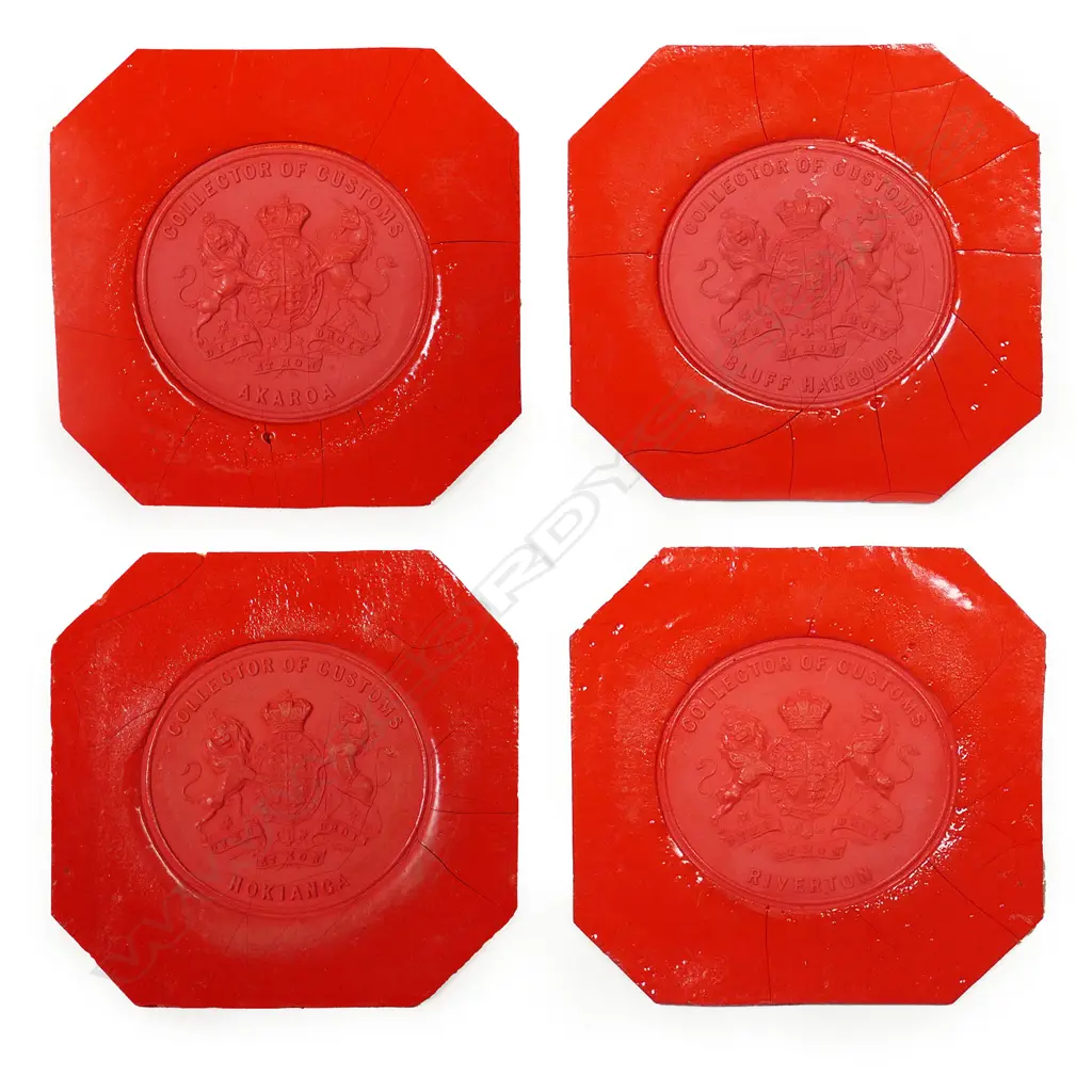 A rare collection of twenty-two 19thC New Zealand historical 'collector of customs' proof impression sealing wax seals, Image 1++
