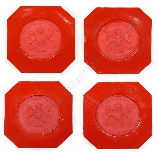 A rare collection of twenty-two 19thC New Zealand historical 'collector of customs' proof impression sealing wax seals,