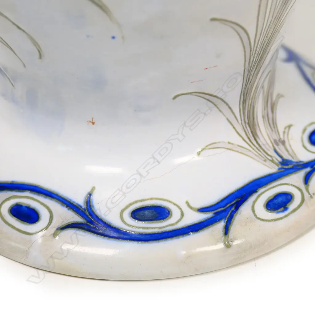 An uncommon c.1930 William Moorcroft Peacock Feathers salt glazed tall vase, Image 1++