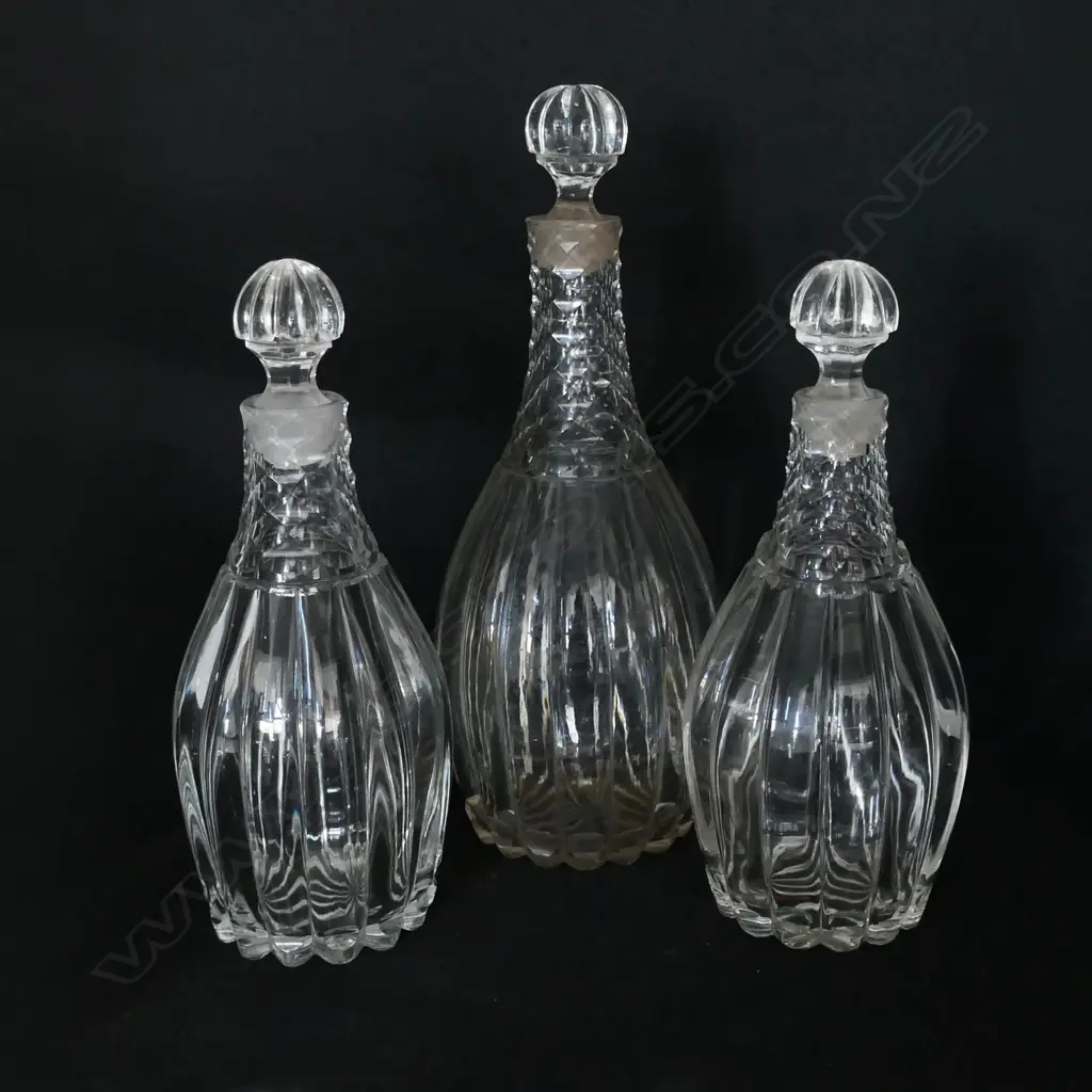 Three 19thC Continental lobed crystal decanters, Image 1++
