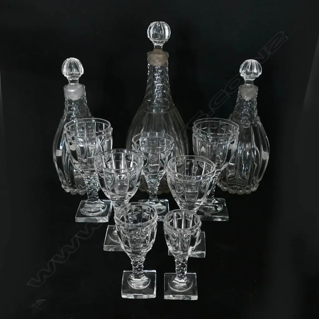 Three 19thC Continental lobed crystal decanters, Image 1++