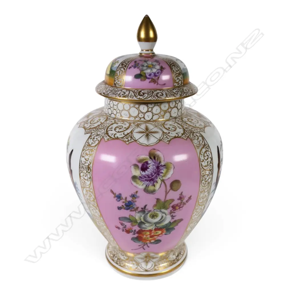 A 19thC Dresden revival lidded baluster urn, Image 1++