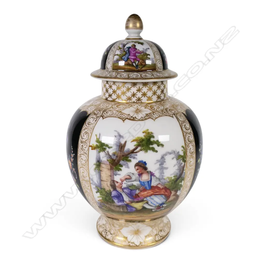 A 19thC Dresden revival lidded baluster urn, Image 1++