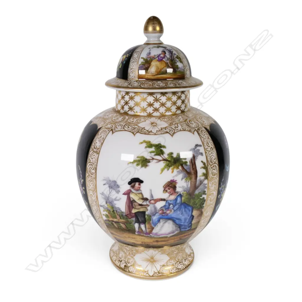 A 19thC Dresden revival lidded baluster urn, Image 1++