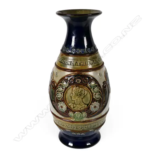 A Doulton Lambeth Edward VII coronation baluster commemorative vase,