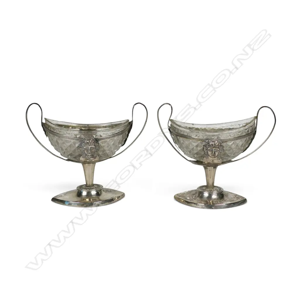 A pair of 19thC Continental silver and glass salts, Image 1++