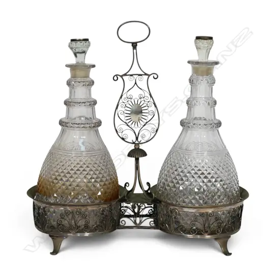 A Continental .760 standard silver double decanter stand,
