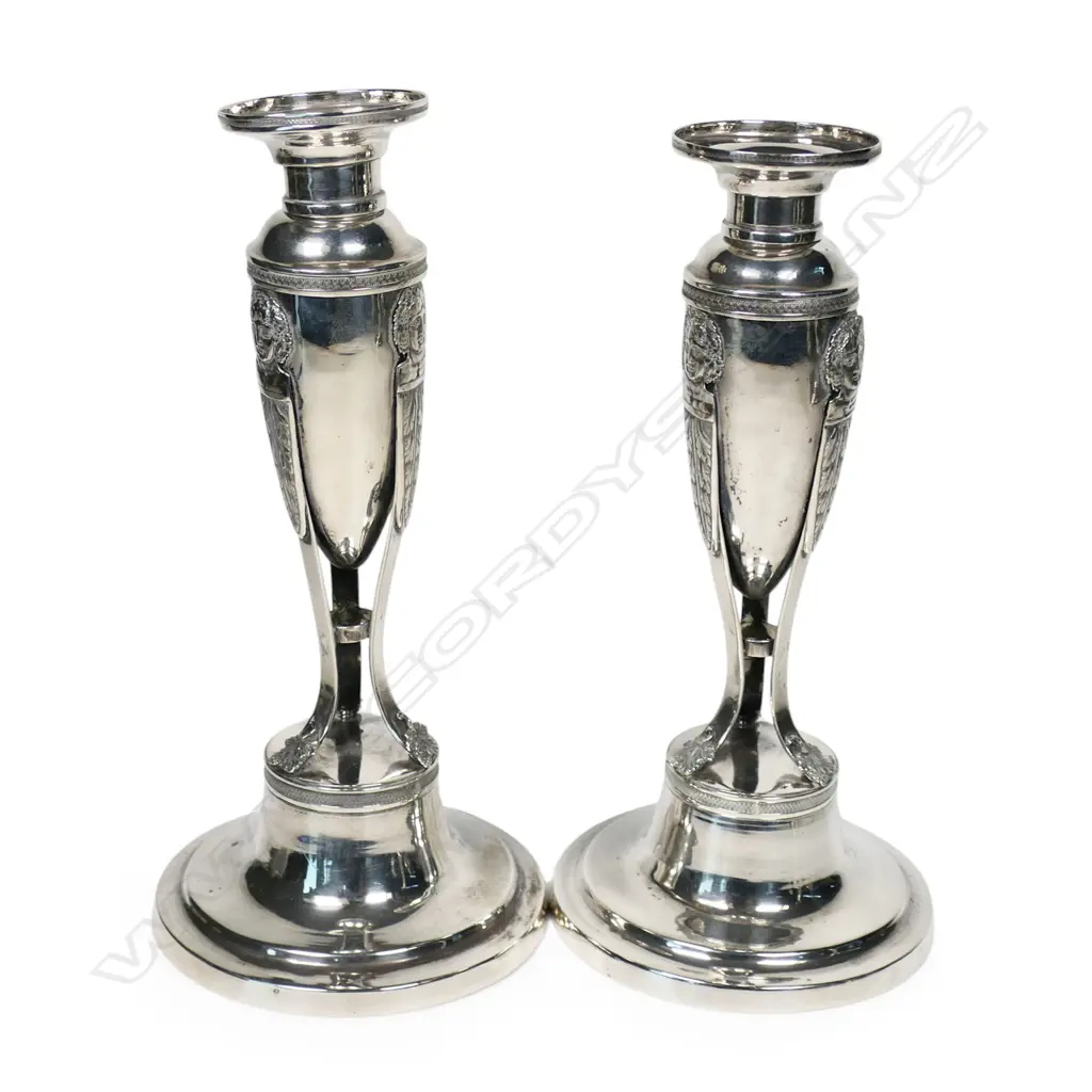 A pair of early 19thC German .800 standard silver candlesticks, Image 1++
