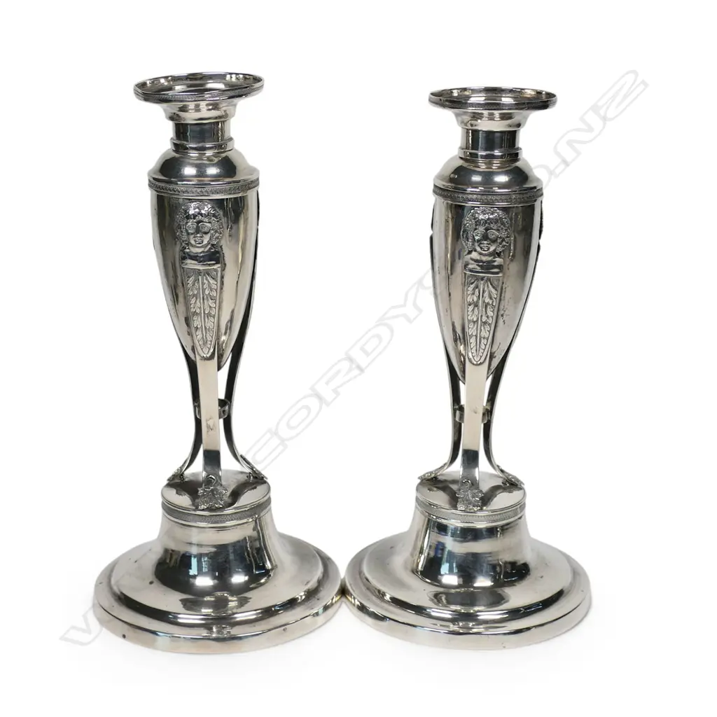 A pair of early 19thC German .800 standard silver candlesticks, Image 1++