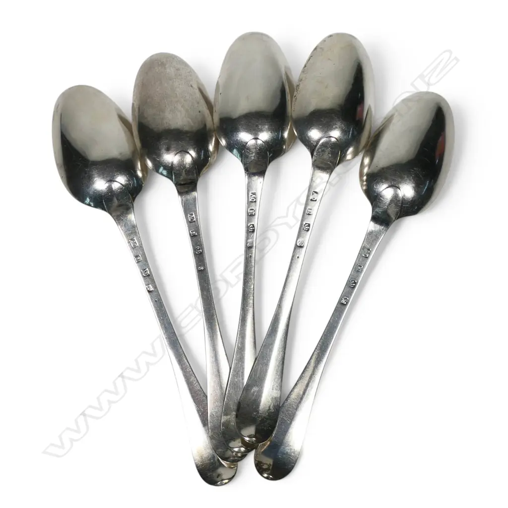 A set of five George III Scottish silver table spoons, Image 1++